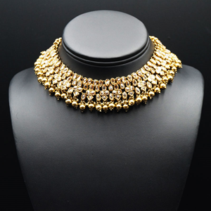 Ujila- Gold Polki Stone Necklace Set - Antique Gold