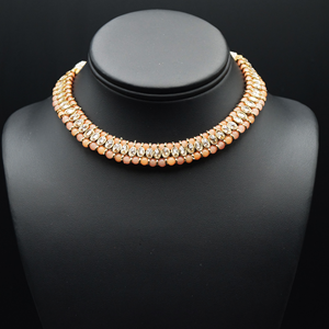 Shayna-Gold Polki Stone/ Peach Bead Necklace set - Antique Gold