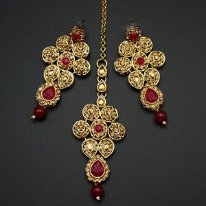 Svara- Pink/Gold Diamante Necklace Set -Gold