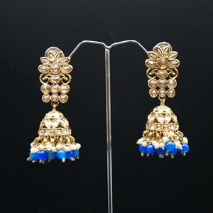 Faiha Gold Kundan/Royal Blue Beads Necklace Set - Antique Gold