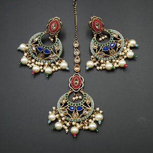 Eesi - Multicolour Necklace Set - Antique Gold