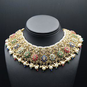 Eesi - Multicolour Necklace Set - Antique Gold