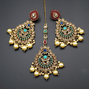 Heer - Multicolour Necklace Set - Antique Gold