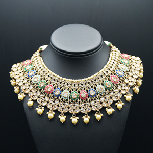 Heer - Multicolour Necklace Set - Antique Gold