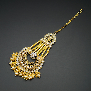 Eana - Gold & White Diamante Stone Tikka - Gold