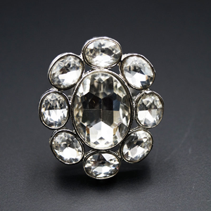Hir - White Diamante Stone Ring - Silver