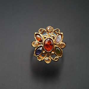 Jil - Multicolour Diamante Stone Ring - Gold