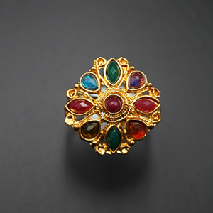 Kie - Multicolour Diamante Stone Ring - Gold