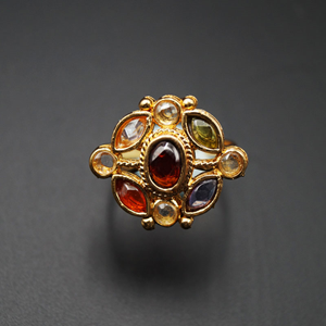 Laaj - Multicolour Diamante Stone Ring - Gold