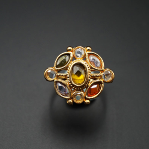 Laaj - Multicolour Diamante Stone Ring - Gold