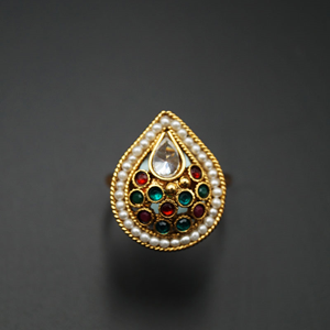 Rup - Green & Red Diamante Stone Ring - Gold