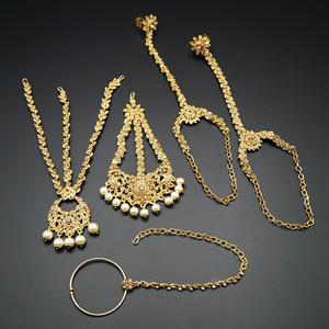 Ziya Gold Diamante & Pearl Bridal Set - Gold