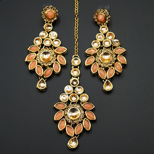 Fazai Peach & Gold Kundan Necklace Set - Gold