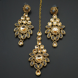 Fazai Grey & Gold Kundan Necklace Set - Gold