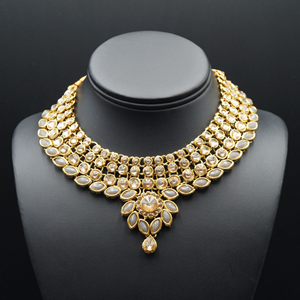 Fazai Grey & Gold Kundan Necklace Set - Gold