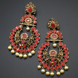 Ekaa Red & Gold Stone Earrings - Antique Gold