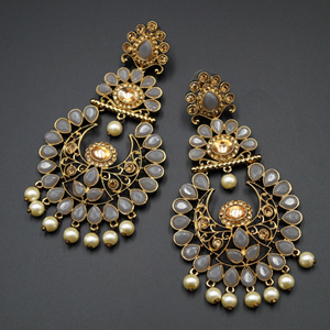 Ekaa Grey & Gold Stone Earrings - Antique Gold
