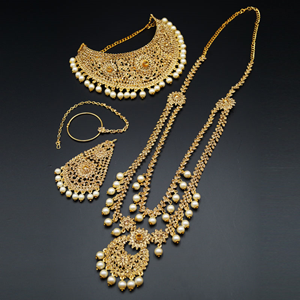Vaju Gold Diamante & Pearl Bridal Set - Gold