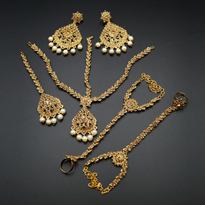 Vaju Gold Diamante & Pearl Bridal Set - Gold