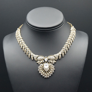 Gavi White Diamante Necklace Set - Antique Gold