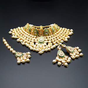 Jema White Kundan Choker Necklace Set - Gold
