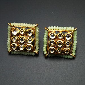 Gaya Pista Bead/Kundan Stone Earrings - Gold