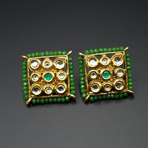 Gaya Green Bead/Kundan Stone Earrings - Gold