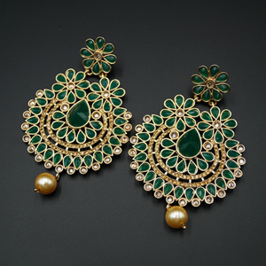 Arpit -Green & Gold Stone Earrings - Gold