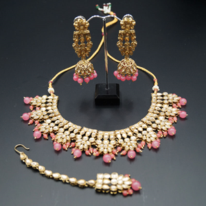 Chameli Gold Kundan/Coral Beads Necklace Set - Antique Gold