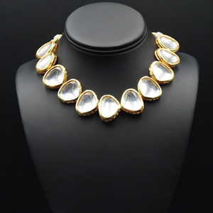Hana White Kundan Necklace Set - Gold