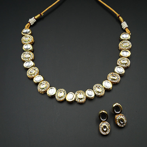 Oditi White Kundan Necklace Set - Gold