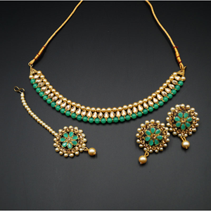 Bagya Gold Diamante/Pista Necklace Set - Antique Gold