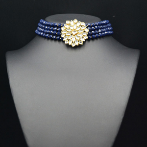 Reema- White Kundan/Blue Beads Punjabi Choker Necklace Set -Gold