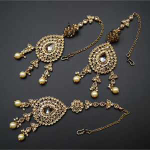 Ichita Gold Polki Stone/Pearl Choker Necklace Set - Antique Gold