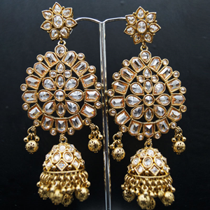 Jain Gold Polki Stone/Gold Beads Choker Necklace Set - Antique Gold