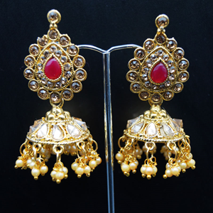 Ulka - Gold Diamante & Pink Choker Necklace Set - Gold