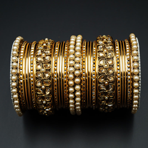 Odera Gold Polki Stone Bangle Set - Antique Gold