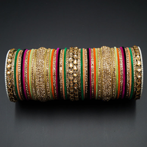 Nadra Gold Polki Stone/Multicolour Bangle Set -Antique Gold