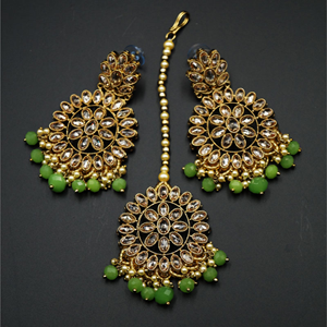 Fulki Gold Polki & Pista Beads Necklace Set - Antique Gold