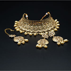 Mahak- Gold Polki Stone Choker Necklace Set -Antique Gold