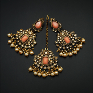 Varya - Gold Polki/Peach Necklace Set- Antique Gold