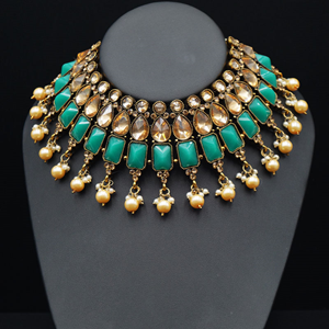 Varya - Gold Polki/Green Necklace Set- Antique Gold