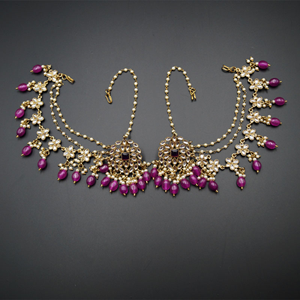 Taksh White Kundan/ Purple Beads Choker Set - Antique Gold