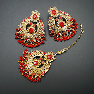 Keli Gold/Red Polki Stone Necklace Set - Antique Gold