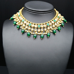Saira Gold/Green Polki Stone Necklace Set - Antique Gold