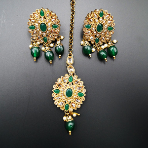 Saira Gold/Green Polki Stone Necklace Set - Antique Gold