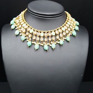 Saira Gold/Pista Polki Stone Necklace Set - Antique Gold