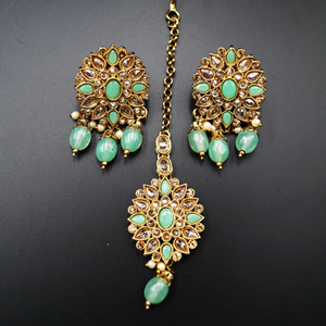 Saira Gold/Pista Polki Stone Necklace Set - Antique Gold