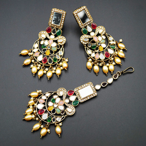Warhi White Mirror/ Multicolour Necklace Set - Antique Gold