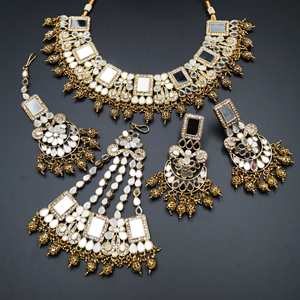 Warhi White Mirror Necklace  Set - Antique Gold